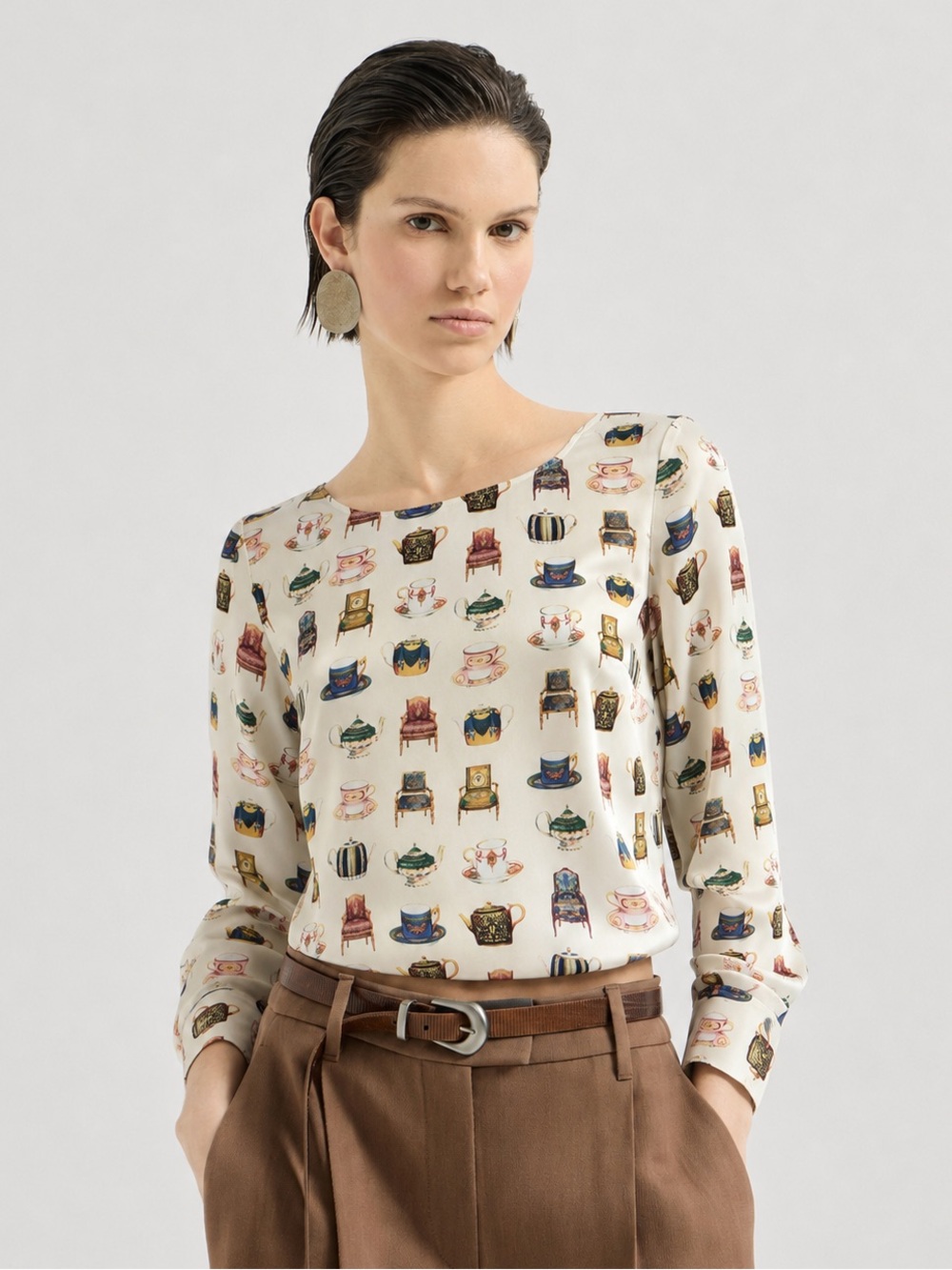 Talbots High Tea Silky Print Blouse XS
NWOT